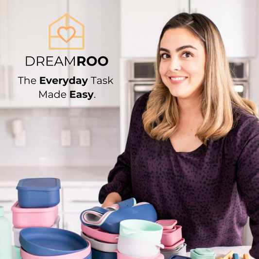 Owner Isabel Sanchez with Dreamroo silicone products. Text on image: Dreamroo logo and slogan "the everyday task made easy."