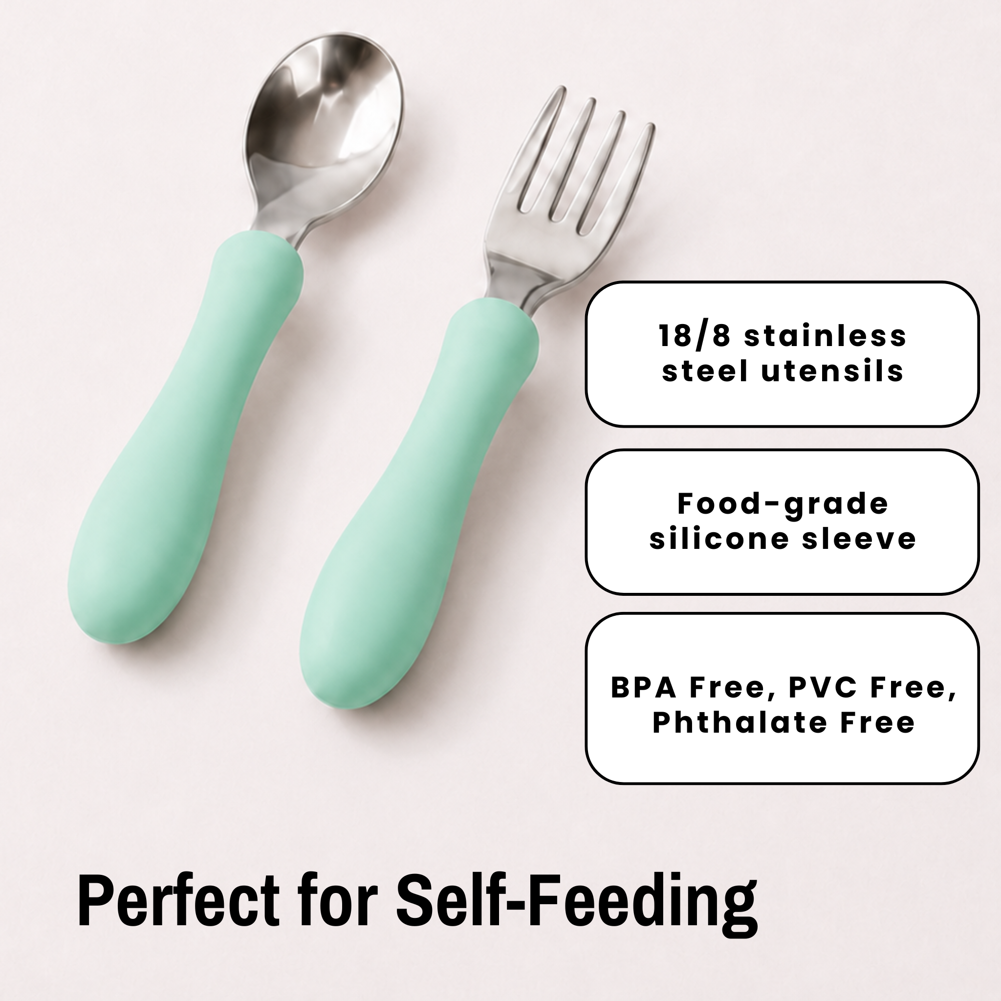 Starter Utensil Set | Baby Spoon & Fork with Silicone Handles