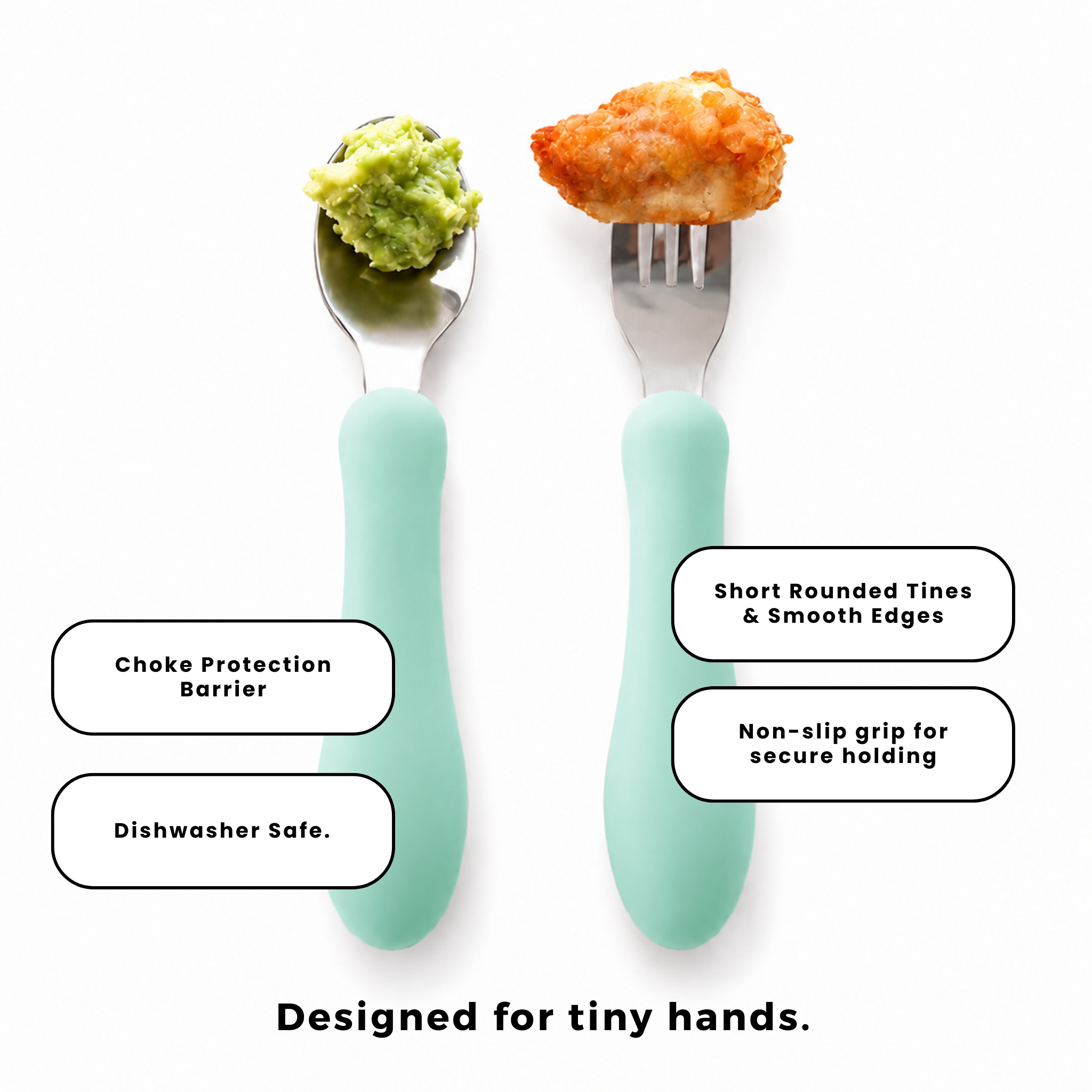 Starter Utensil Set | Baby Spoon & Fork with Silicone Handles