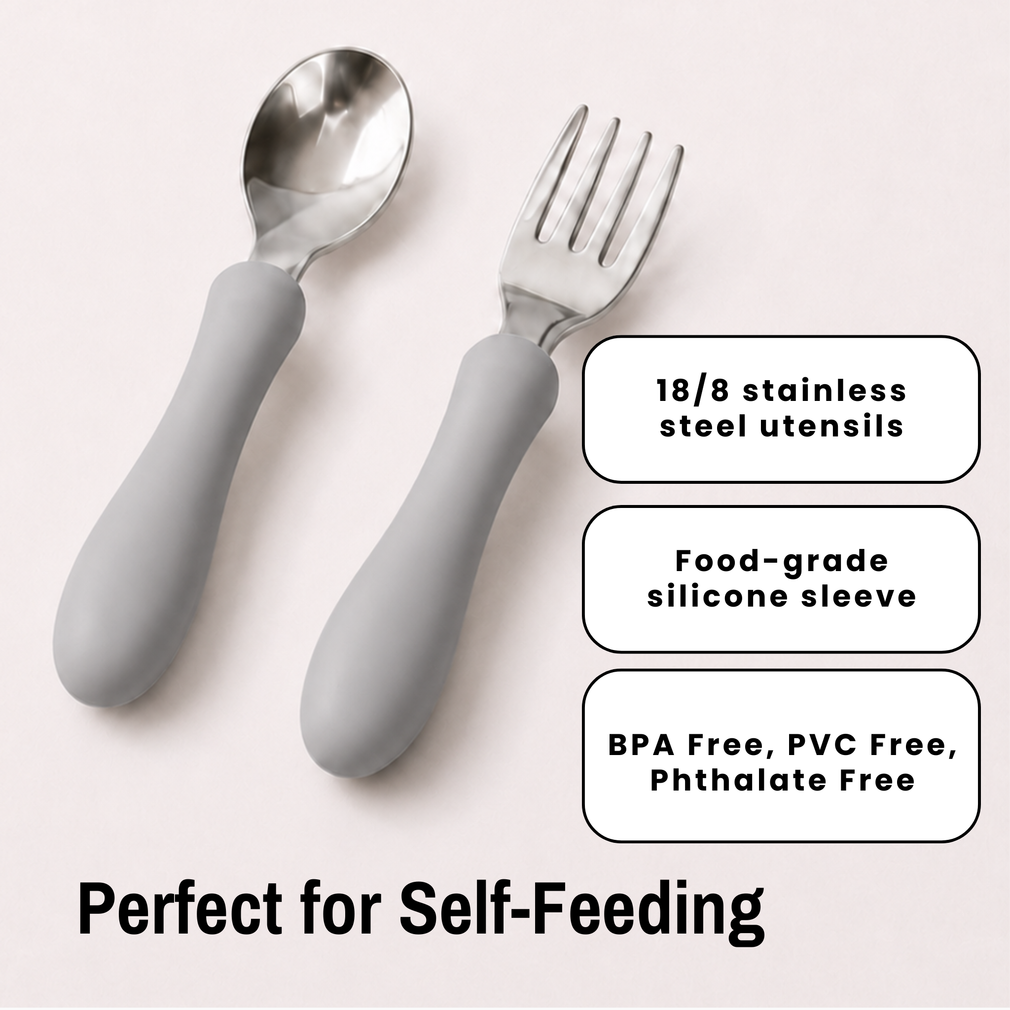 Starter Utensil Set | Baby Spoon & Fork with Silicone Handles