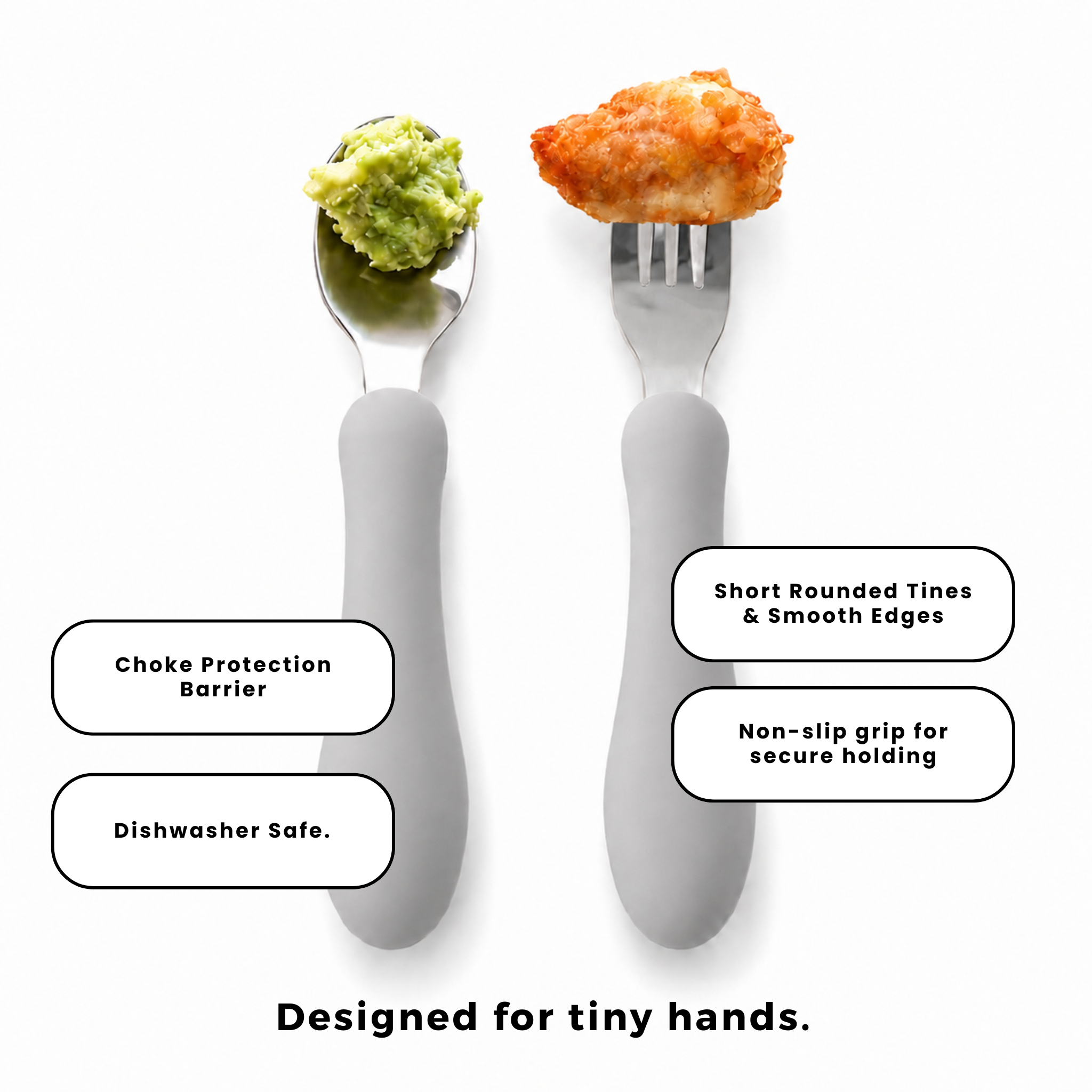 Starter Utensil Set | Baby Spoon & Fork with Silicone Handles