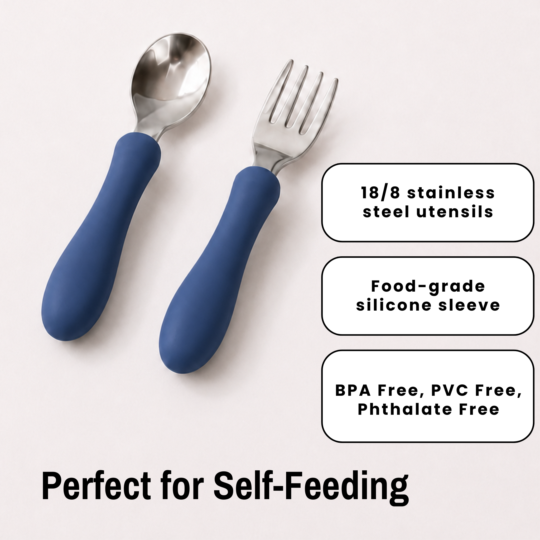 Starter Utensil Set | Baby Spoon & Fork with Silicone Handles