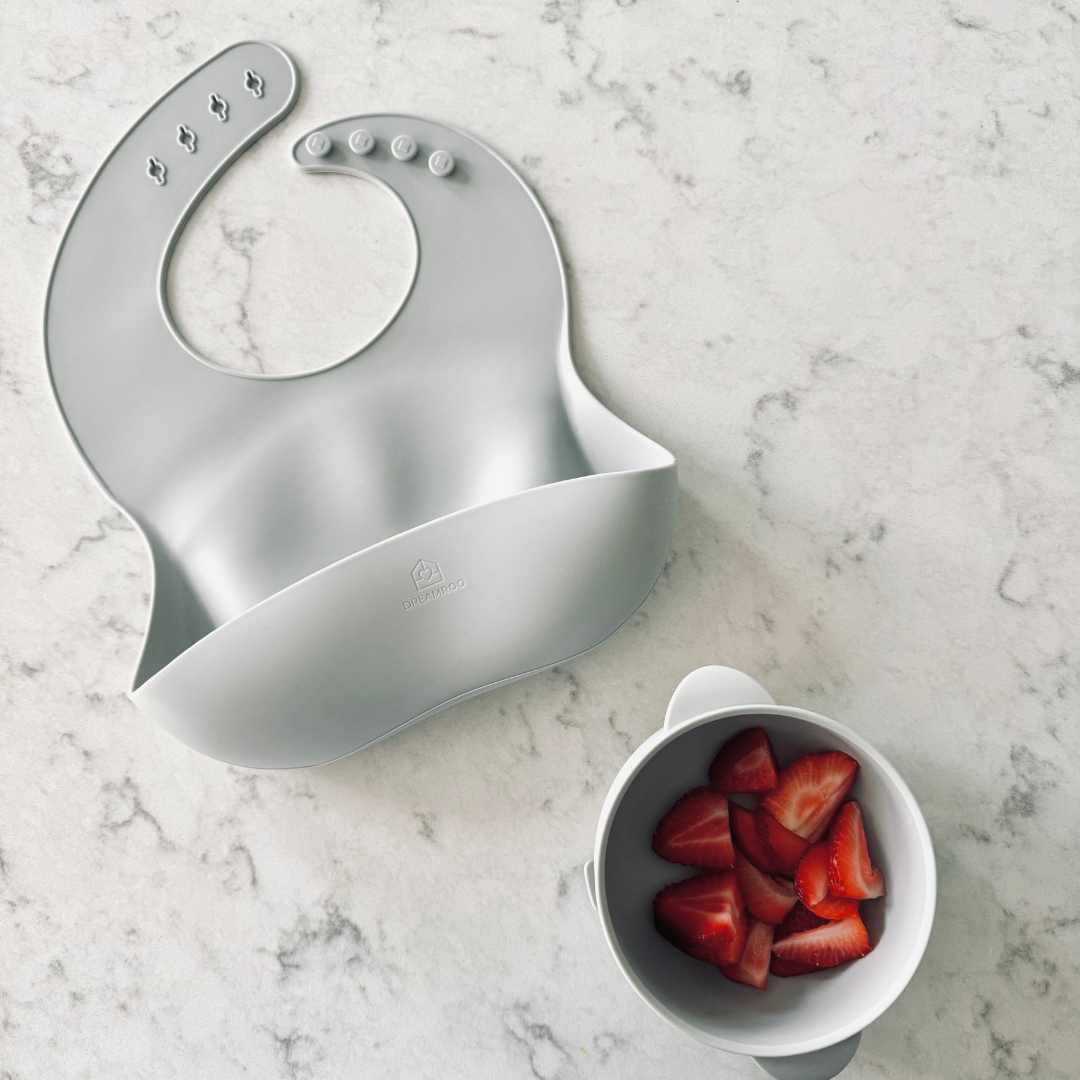 Baby Feeding Set | Silicone Bib & Bowl with Lid