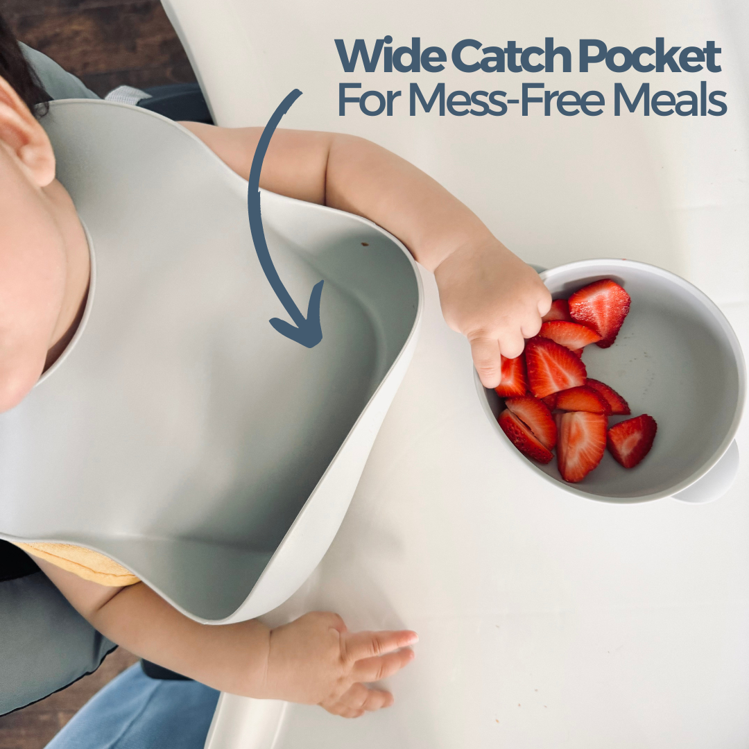 Baby Feeding Set | Silicone Bib & Bowl with Lid