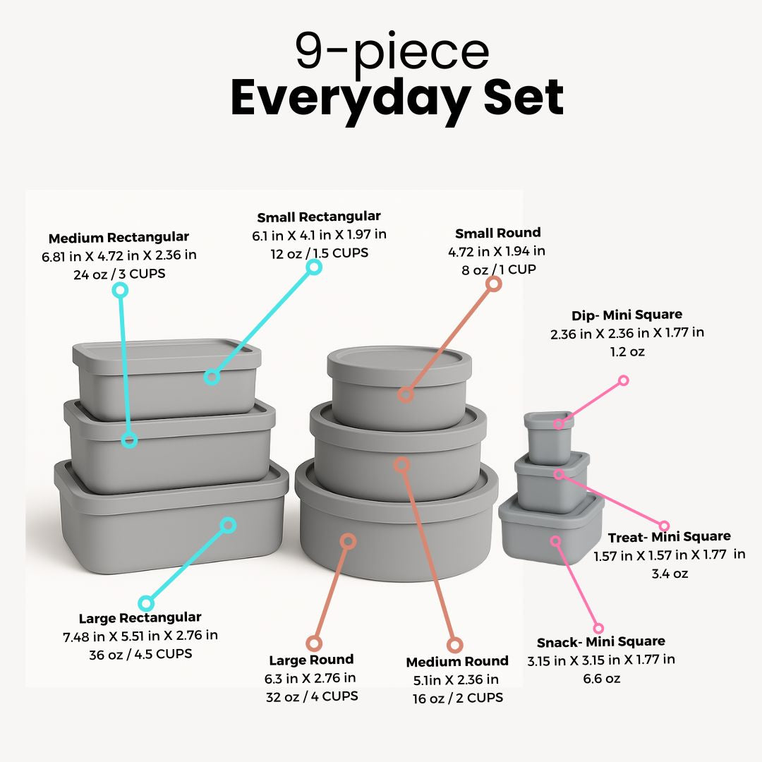 9-Piece Everyday Food Storage Set | Silicone Containers for Families ...