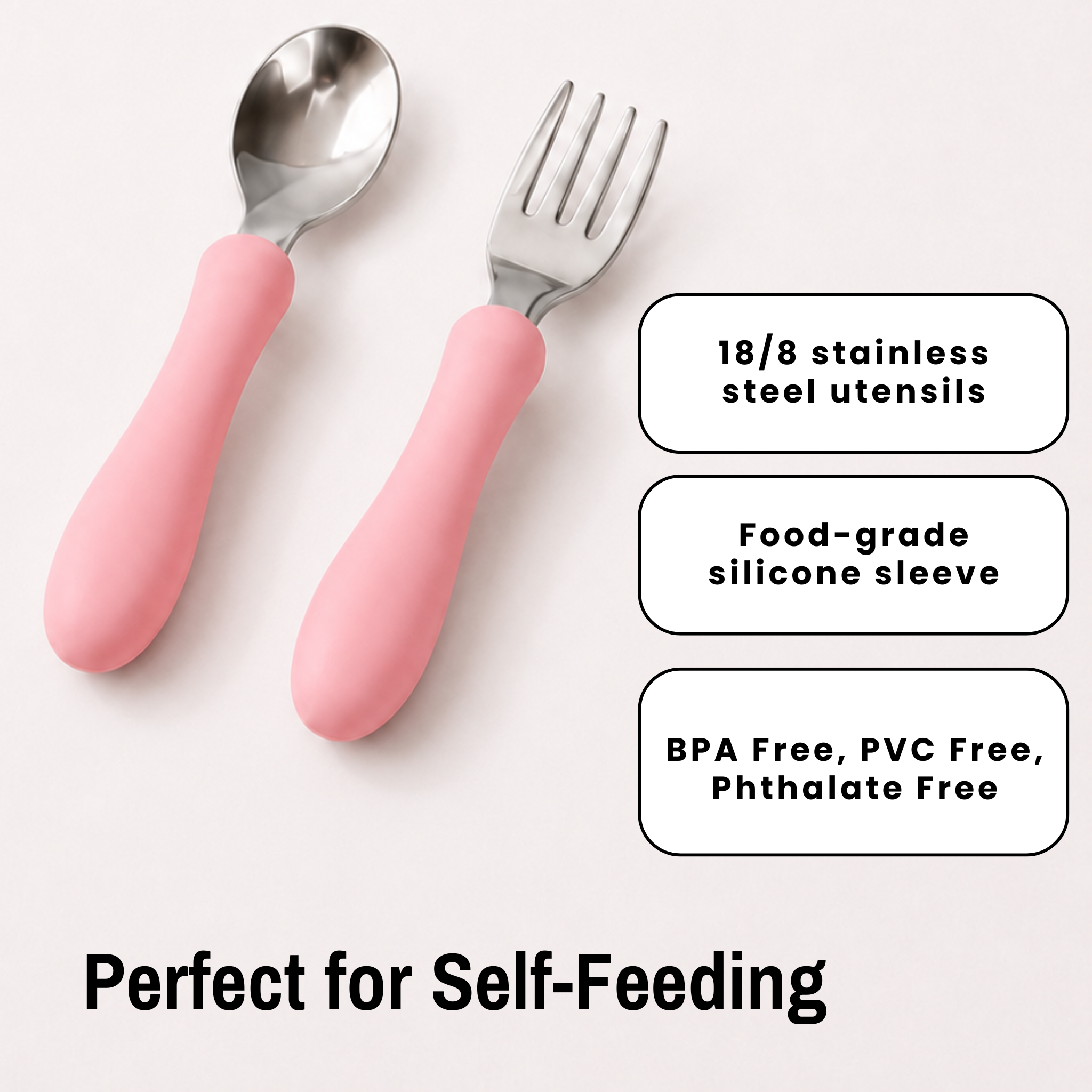 Starter Utensil Set | Baby Spoon & Fork with Silicone Handles