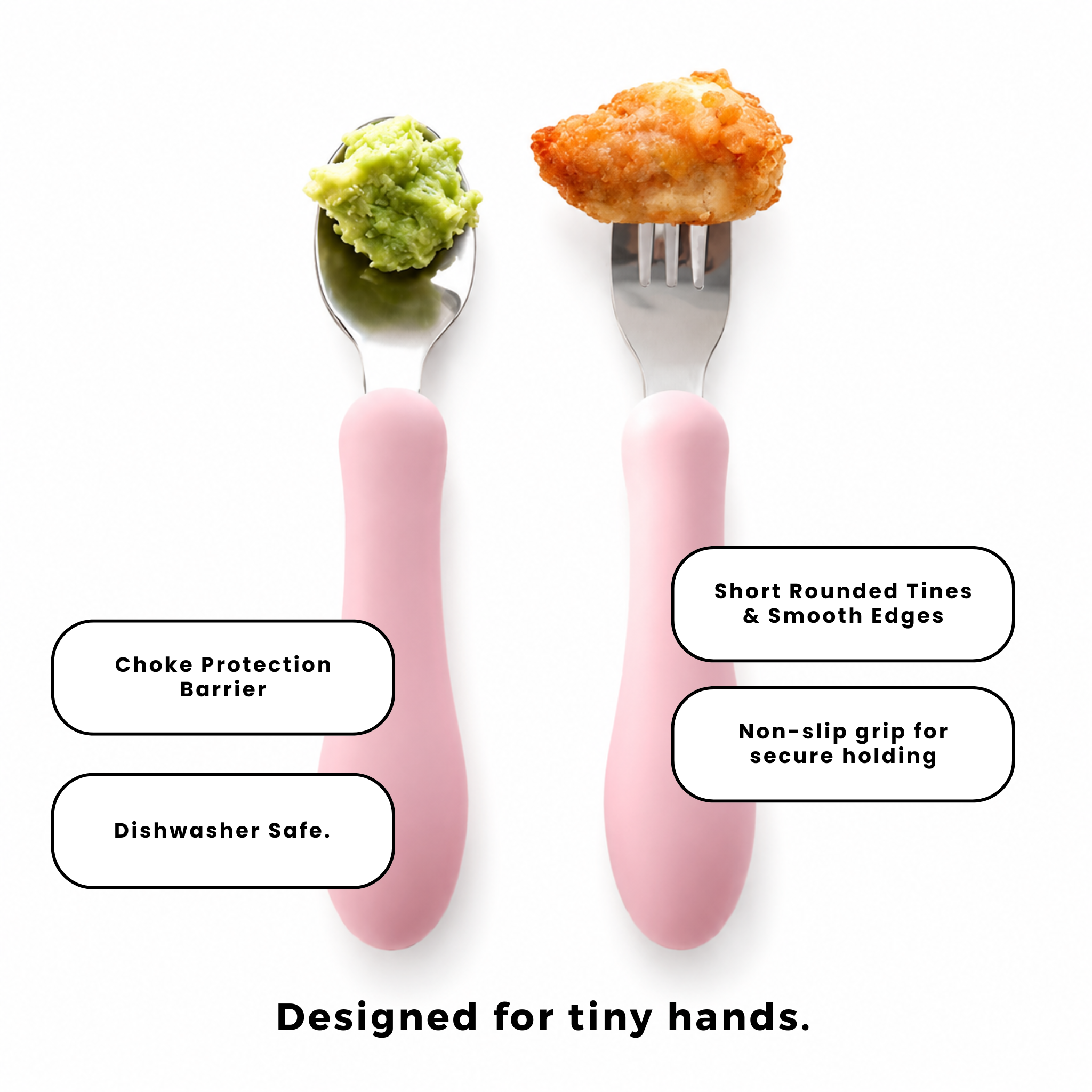Starter Utensil Set | Baby Spoon & Fork with Silicone Handles