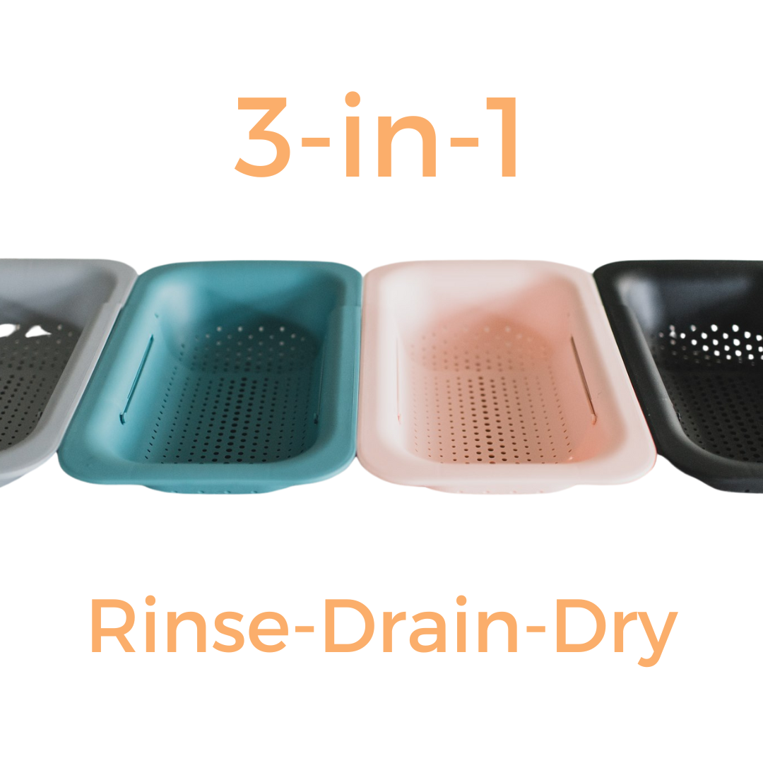 3 in 1 over the sink colander that can rinse drain and dry
