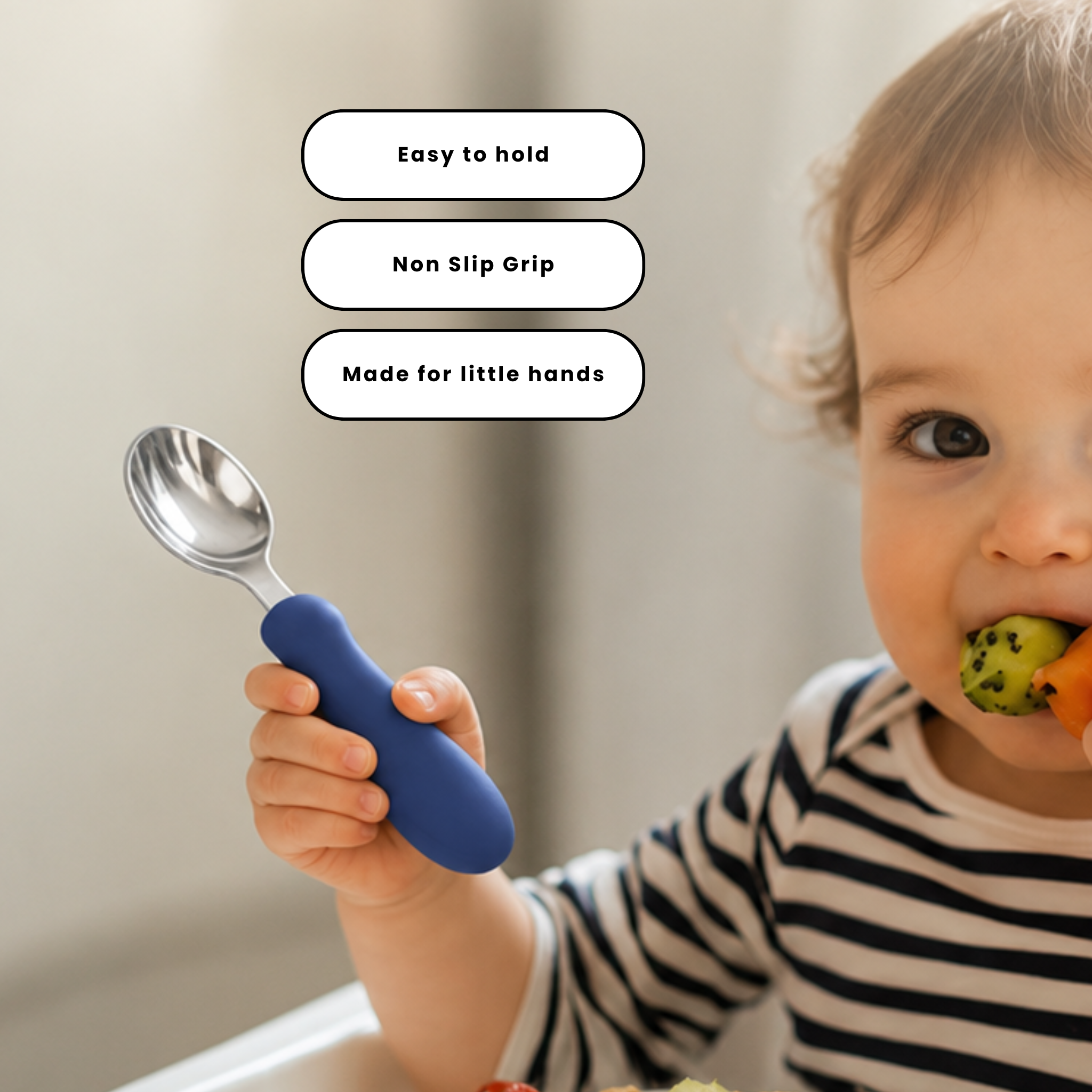 Starter Utensil Set | Baby Spoon & Fork with Silicone Handles