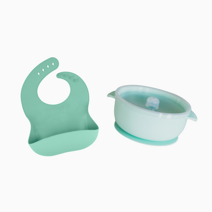 Baby Feeding Set | Silicone Bib & Bowl with Lid