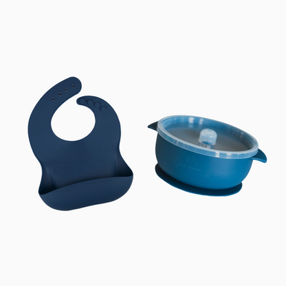 Baby Feeding Set | Silicone Bib & Bowl with Lid