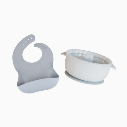 Baby Feeding Set | Silicone Bib & Bowl with Lid