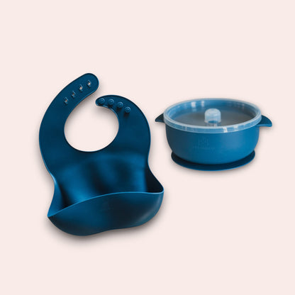 Baby Feeding Set | Silicone Bib & Bowl with Lid