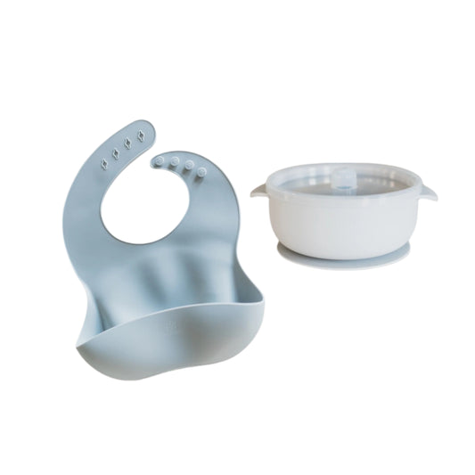 Baby Feeding Set | Silicone Bib & Bowl with Lid